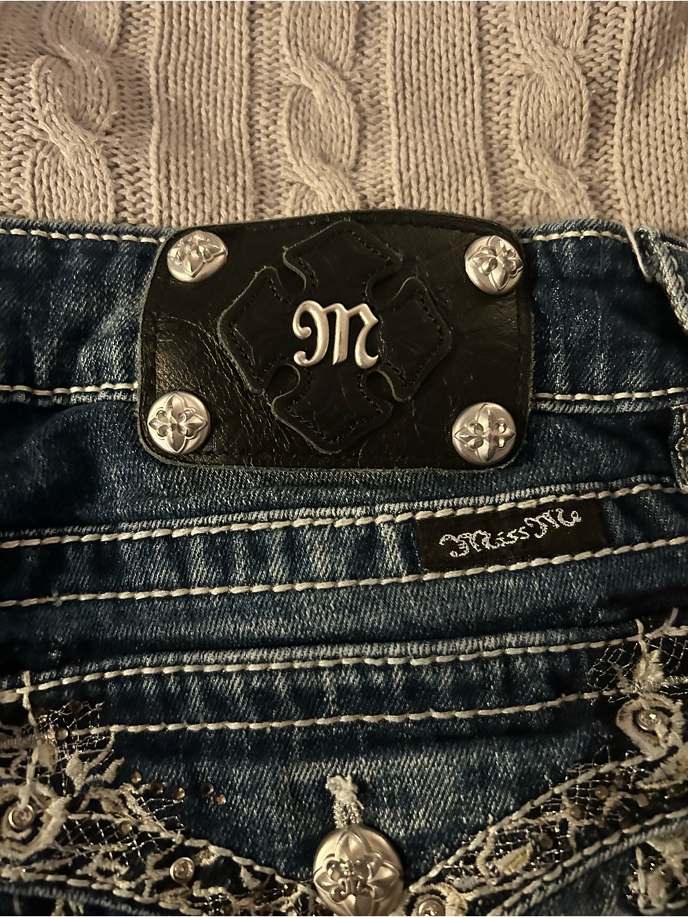 Miss Me Dark Blue Bootcut Jeans with Faded Whiskering - Picture 5 of 5